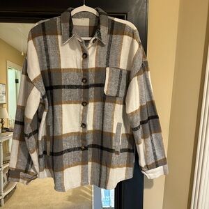 Amazon Plaid Button-Down Shirt - White, Gray, Brown